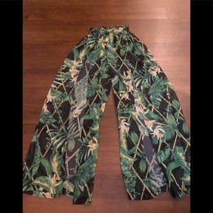 asos Green Palm Tree Sheer Swimsuit cover up pants and top